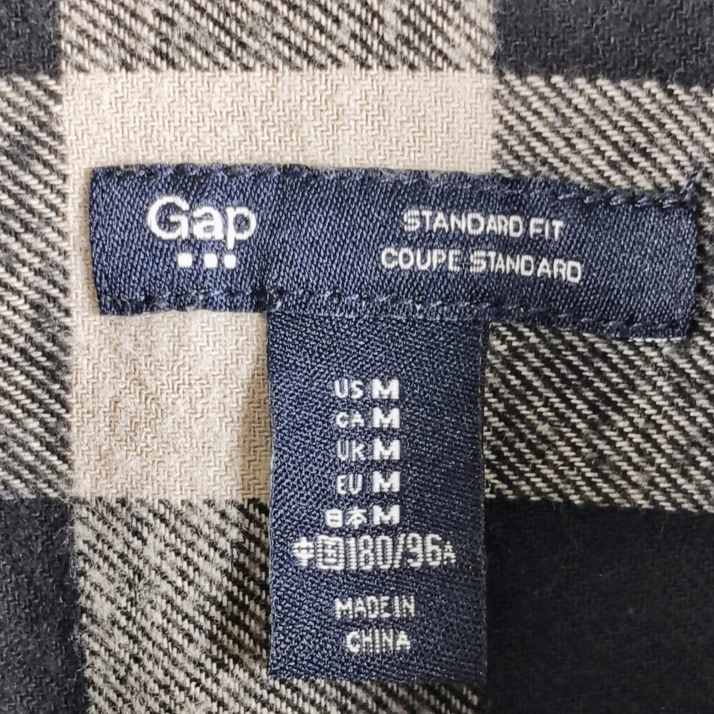 Gap Mens Buffalo Plaid Flannel Shirt Black Cream Standard Fit Medium Cotton - Picture 5 of 8